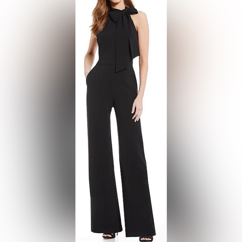 Vince Camuto Navy Blue Sleeveless Bow Tie Mock Neck Jumpsuit